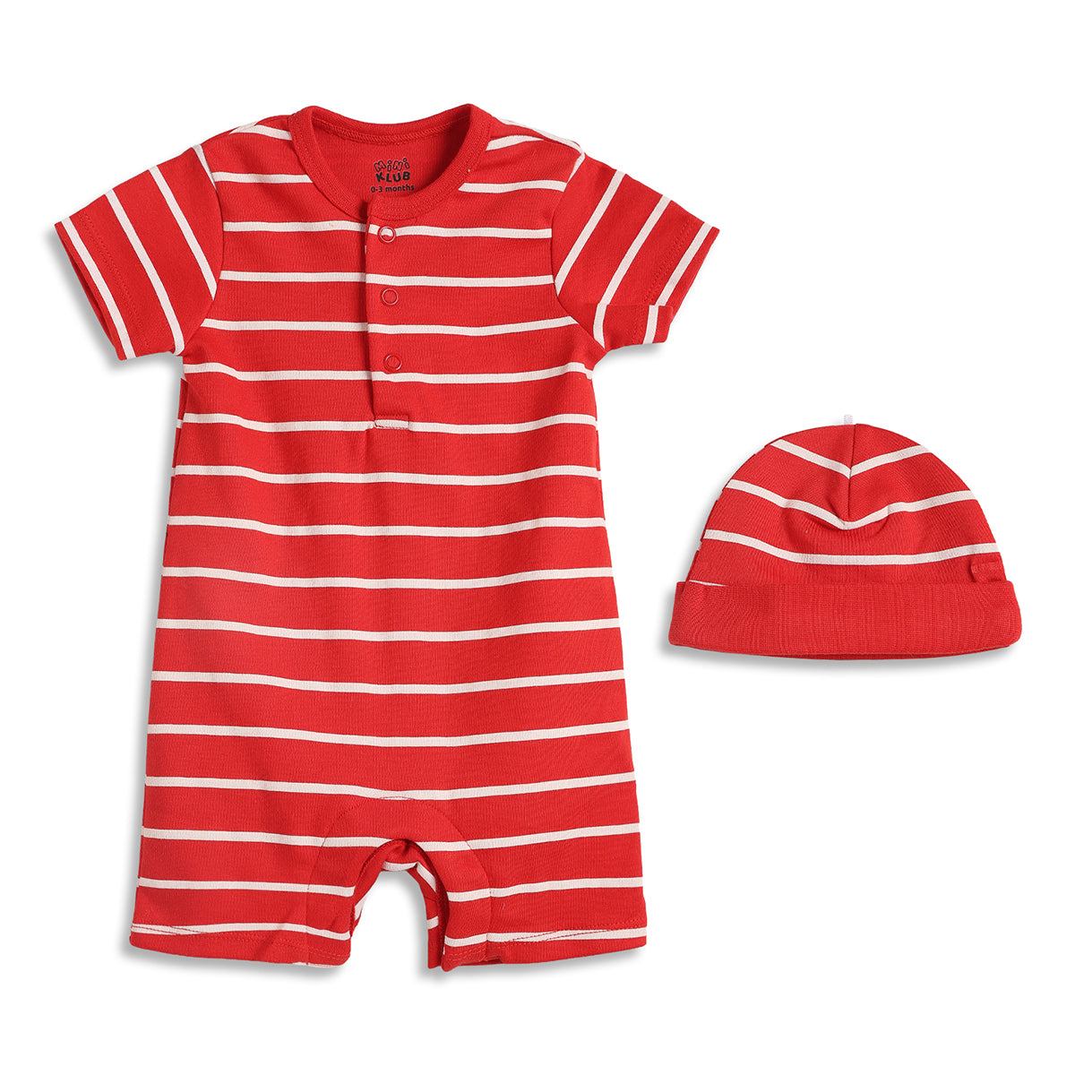 Baby Boys Striped Short Sleeve Romper With Cap , Red
