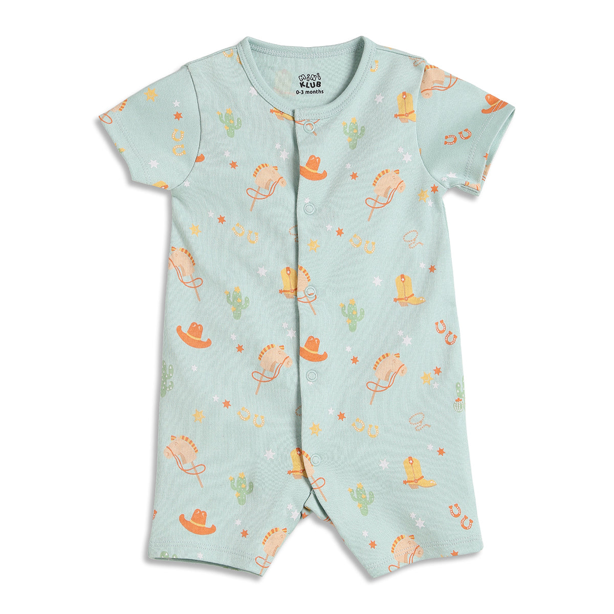 Baby Boys Cowboy Print Romper Set Pack Of 4, Yellow And Green