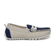 Baby Boys White & Blue Leather Loafers Casual Slip-On Shoes