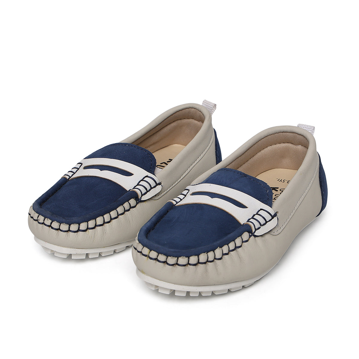 Baby Boys White & Blue Leather Loafers Casual Slip-On Shoes