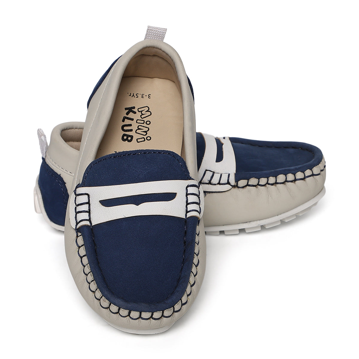 Baby Boys White & Blue Leather Loafers Casual Slip-On Shoes