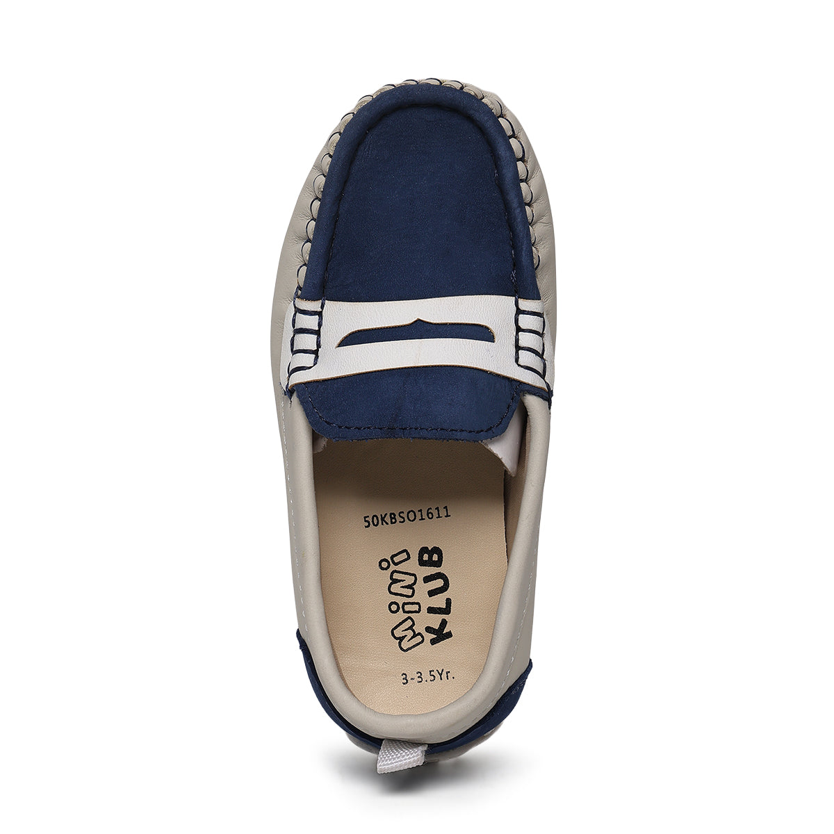 Baby Boys White & Blue Leather Loafers Casual Slip-On Shoes