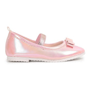 Girls Solid Shimmer Ballerina Shoes with Bow Detail, Pink