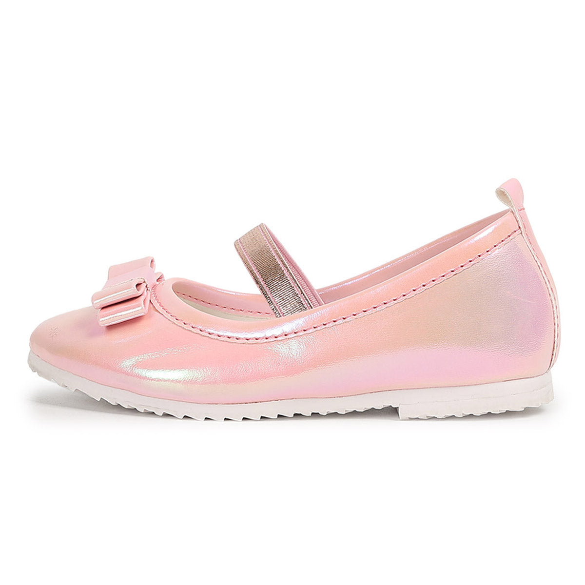 Girls Solid Shimmer Ballerina Shoes with Bow Detail, Pink