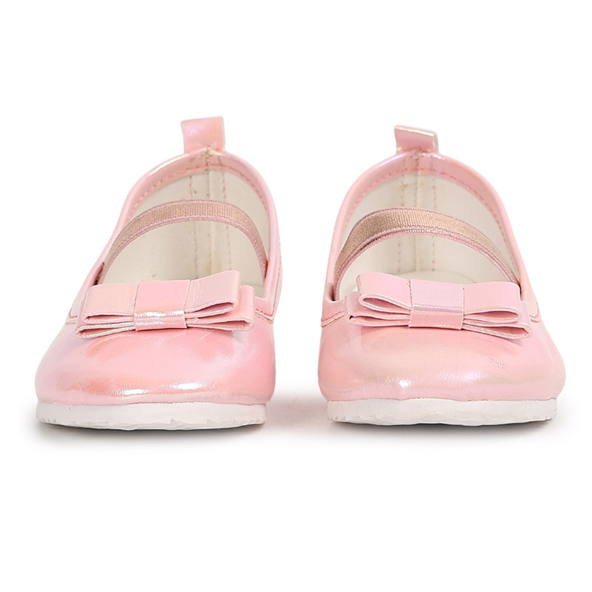 Girls Solid Shimmer Ballerina Shoes with Bow Detail, Pink