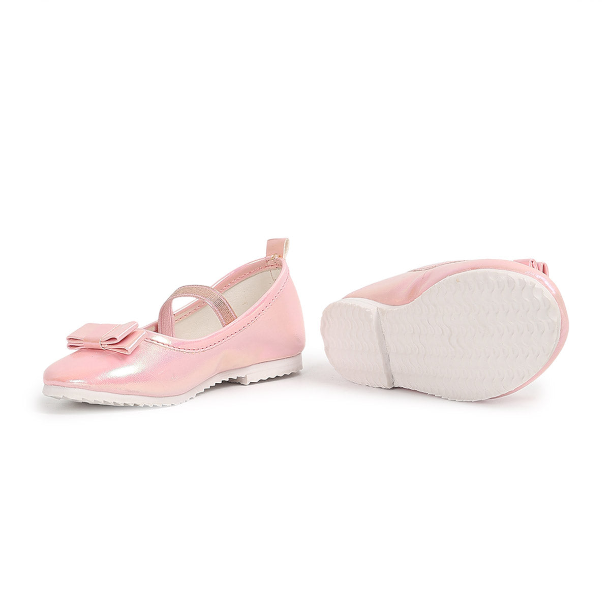 Girls Solid Shimmer Ballerina Shoes with Bow Detail, Pink