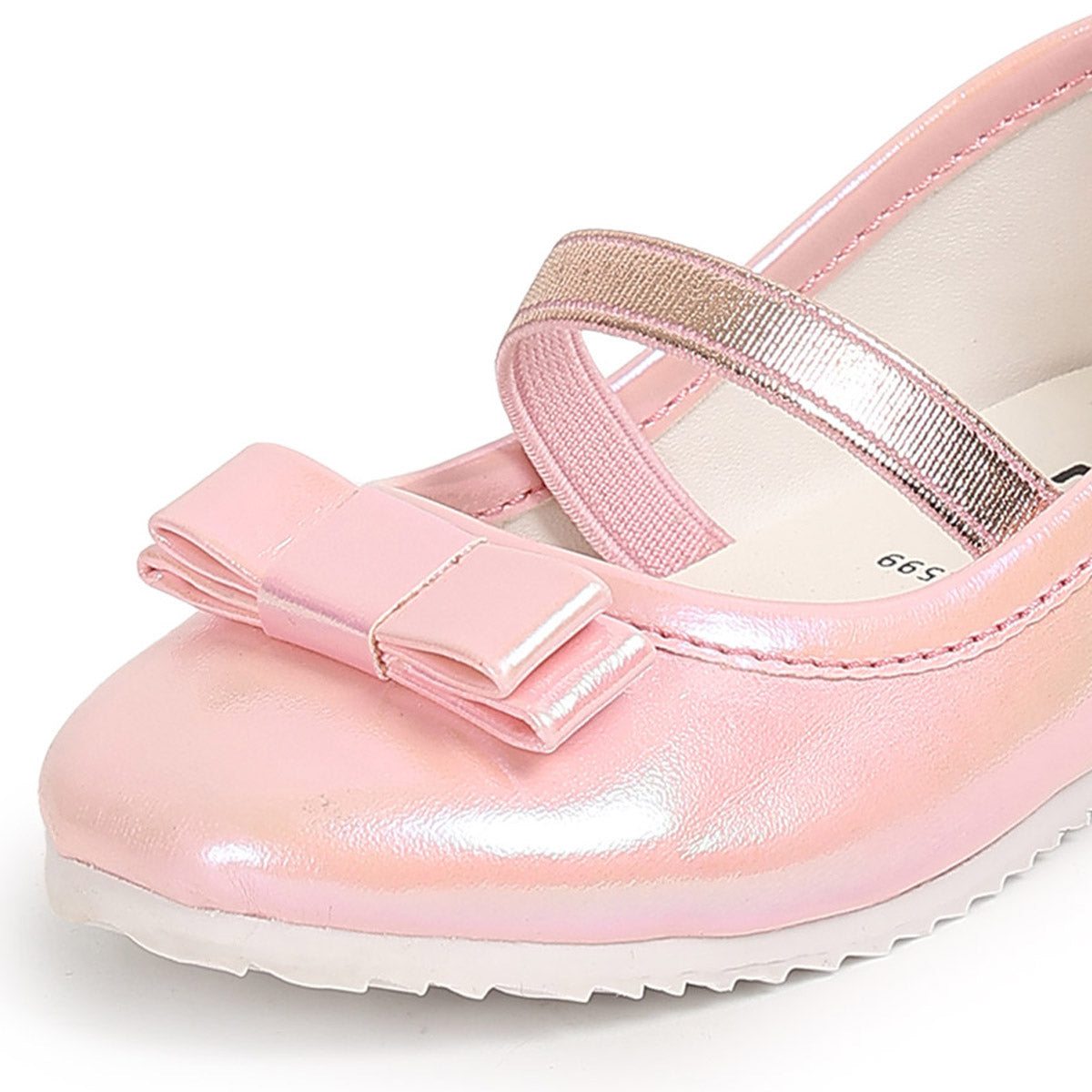 Girls Solid Shimmer Ballerina Shoes with Bow Detail, Pink