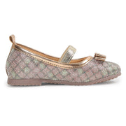 Girls Gold Floral Ballet Flats with Bow Detail Party Shoes