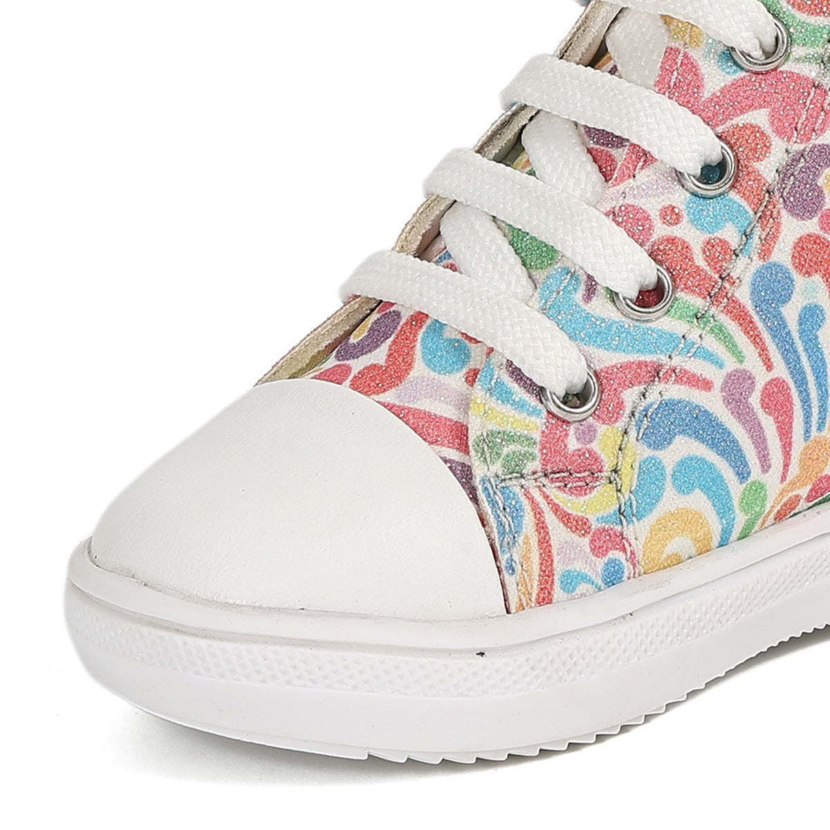 Girls Printed High-Top Casual Shoes, Multicolour