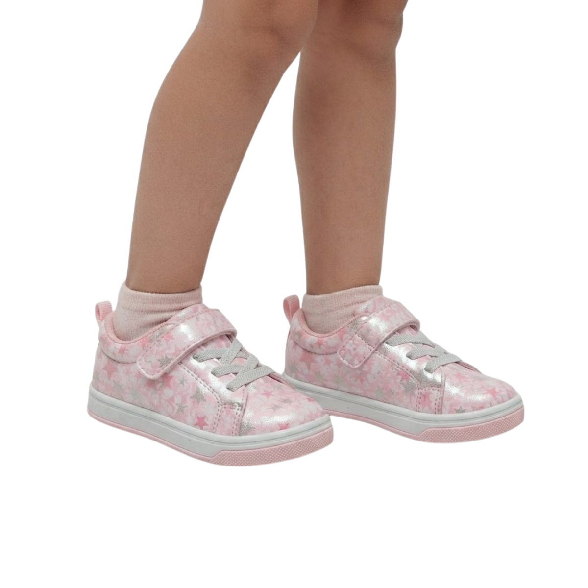 Baby Girls Pink Textile Sneakers Star Print Hook-and-Loop Casual Shoes