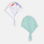 Unisex White and Mint Printed Tie-Up Caps Pack of 2 Soft Caps