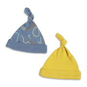Baby Unisex Blue & Yellow Cotton Printed Cap Pack of 2 for Daily Wear