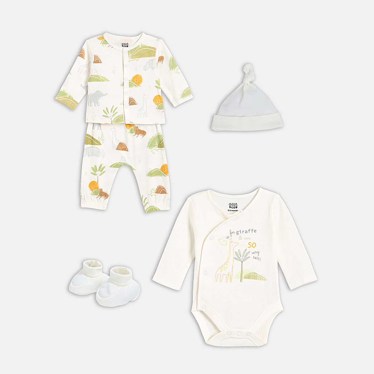 Baby Boys Printed Bodysuit with Shirt, Pants, Cap and Booties Set of 5, Cream