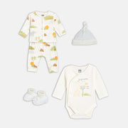 Baby Boys Printed Bodysuit with Shirt, Pants, Cap and Booties Set of 5, Cream