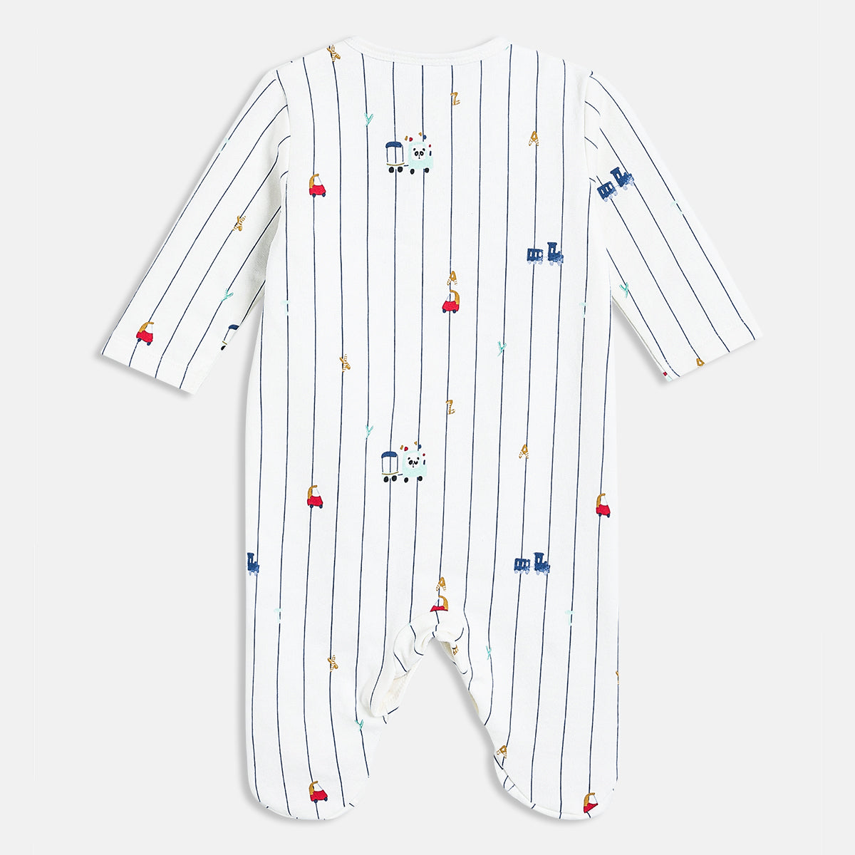 Baby Boys Printed Sleepsuit with Cap and Soft Toy Set of 3, White