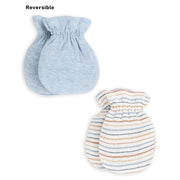 Baby Unisex Light Blue and White Cotton Mittens Pack of 1 Reversible Striped Everyday Wear
