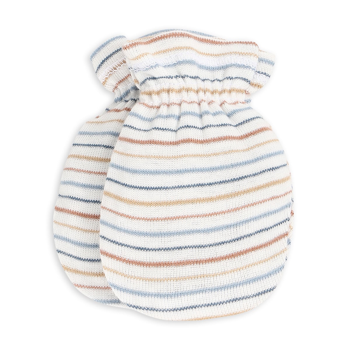 Baby Unisex Light Blue and White Cotton Mittens Pack of 1 Reversible Striped Everyday Wear