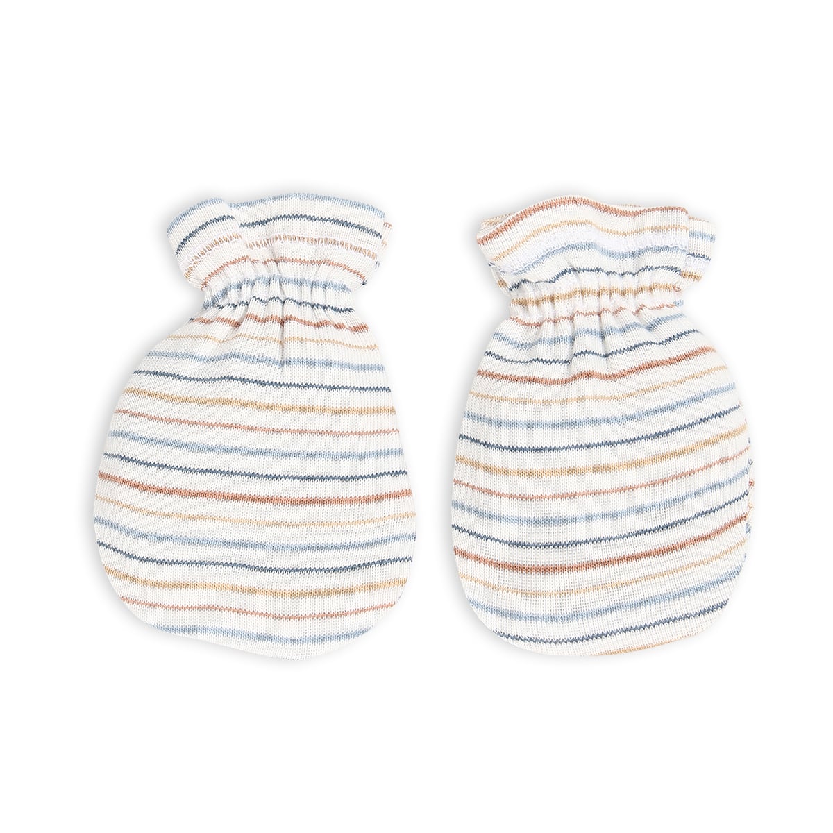 Baby Unisex Light Blue and White Cotton Mittens Pack of 1 Reversible Striped Everyday Wear