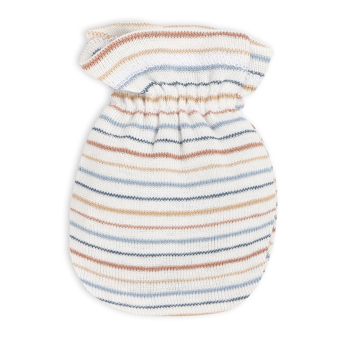 Baby Unisex Light Blue and White Cotton Mittens Pack of 1 Reversible Striped Everyday Wear