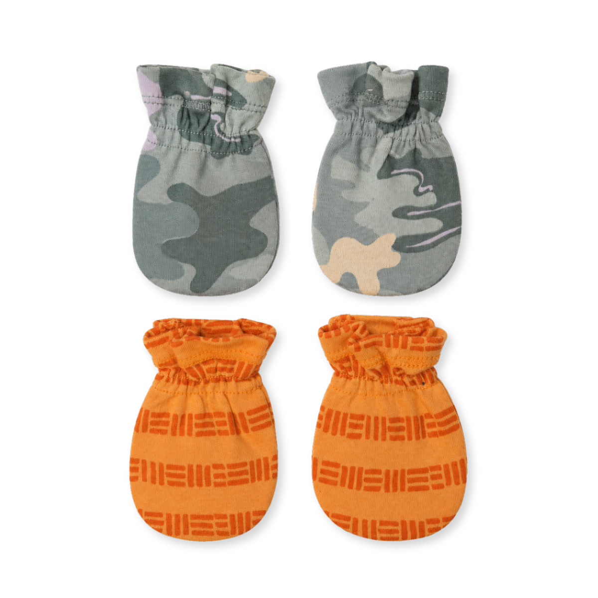 Baby Grey and Orange Cotton Mittens Pack of 2 Printed Newborn Essentials