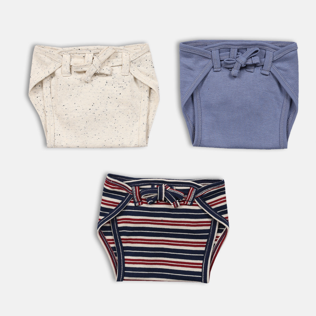 Baby Boys Solid and Striped Nappy Set of 3, Multicolour