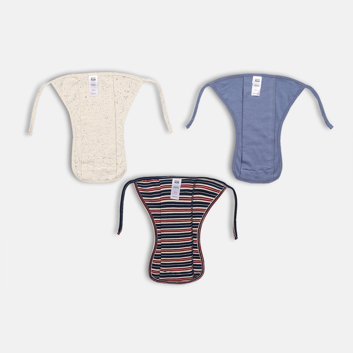 Baby Boys Solid and Striped Nappy Set of 3, Multicolour