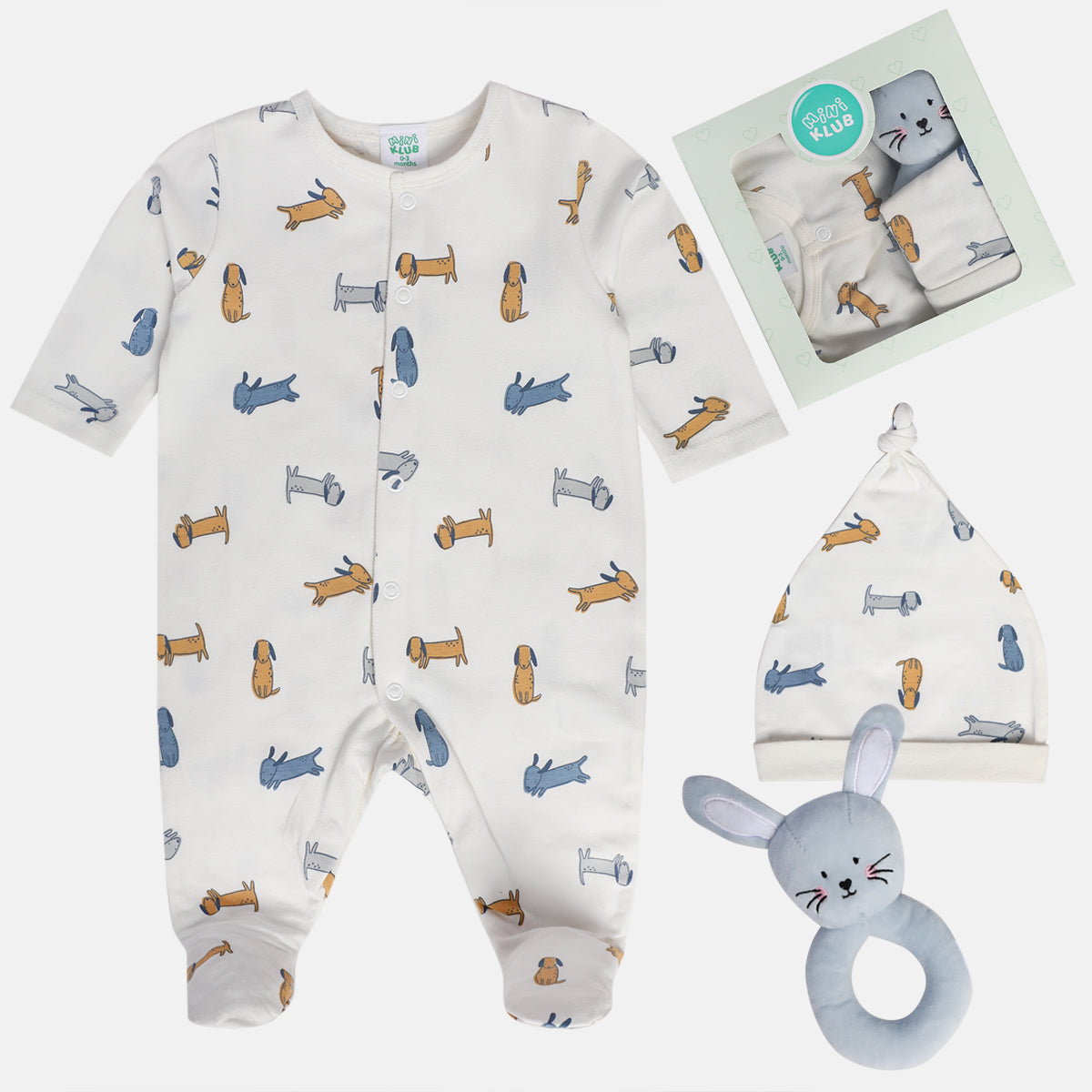 Boys Gift Set Bodysuit, Cap & Rattle