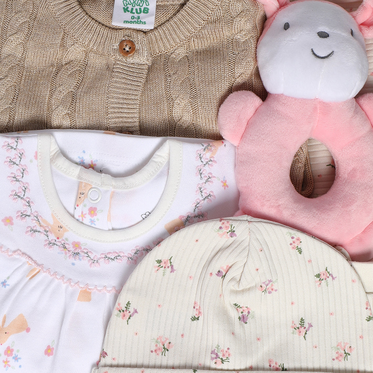 Girls Gift Set Dress Set, Sweater, Cap, Rattle, Mittens & Blanket