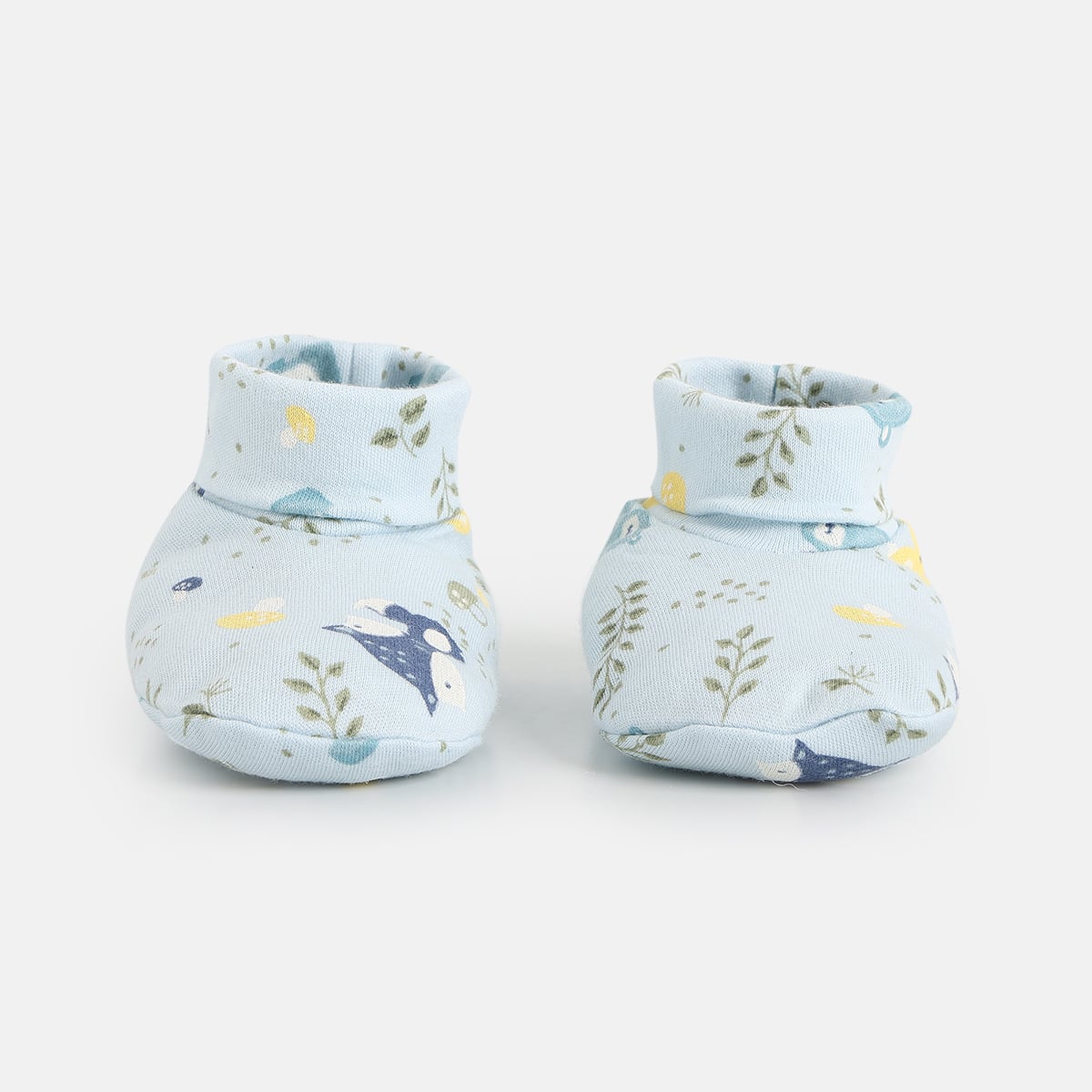 Baby Boys Light Blue and Navy Cotton Printed Booties Pack of 2 Soft Sole Everyday Wear