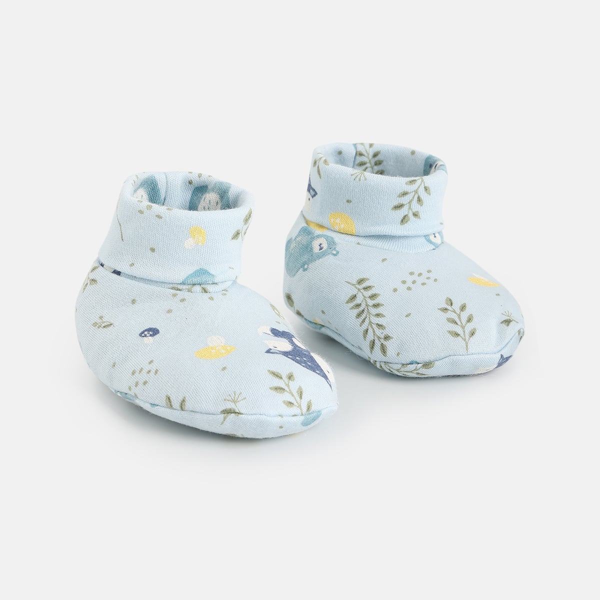 Baby Boys Light Blue and Navy Cotton Printed Booties Pack of 2 Soft Sole Everyday Wear