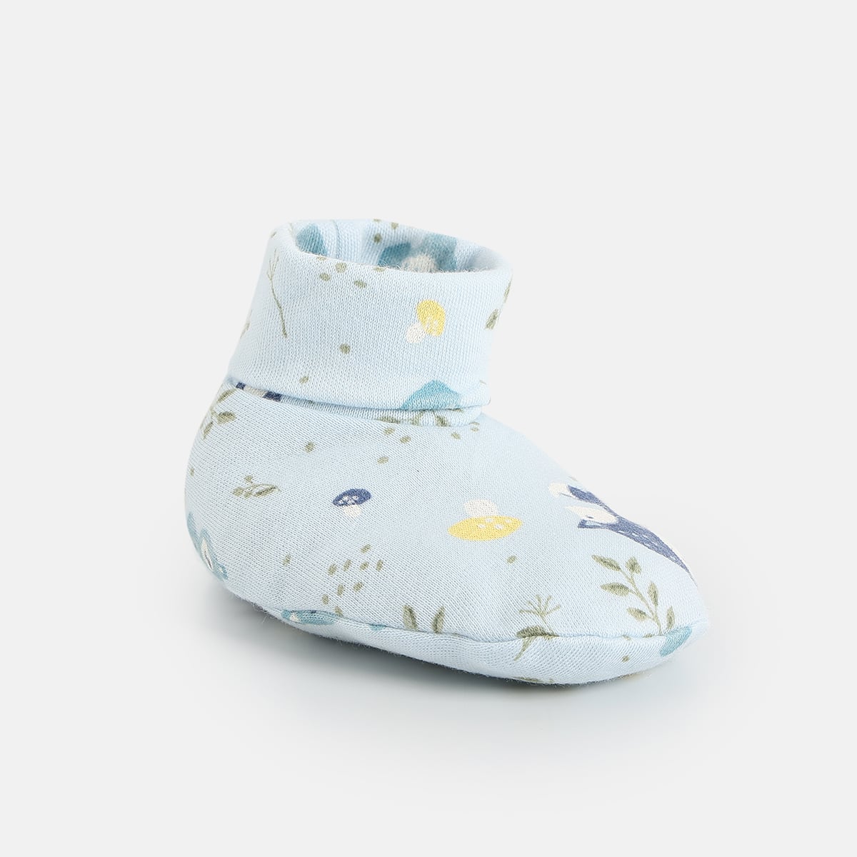 Baby Boys Light Blue and Navy Cotton Printed Booties Pack of 2 Soft Sole Everyday Wear
