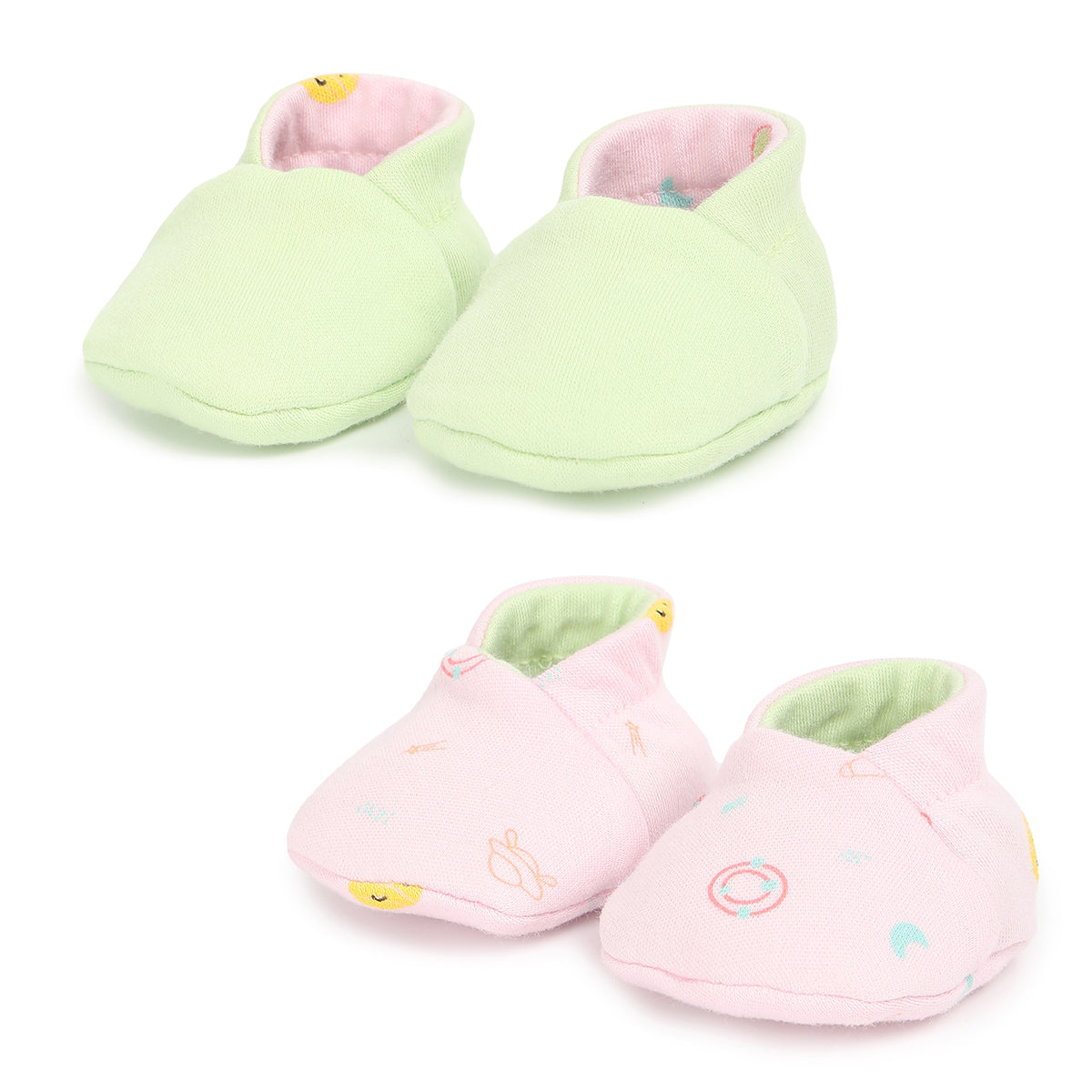 Baby Girls Solid and Printed Booties Set of 2 Pairs, Multicolour