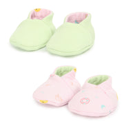 Baby Girls Solid and Printed Booties Set of 2 Pairs, Multicolour