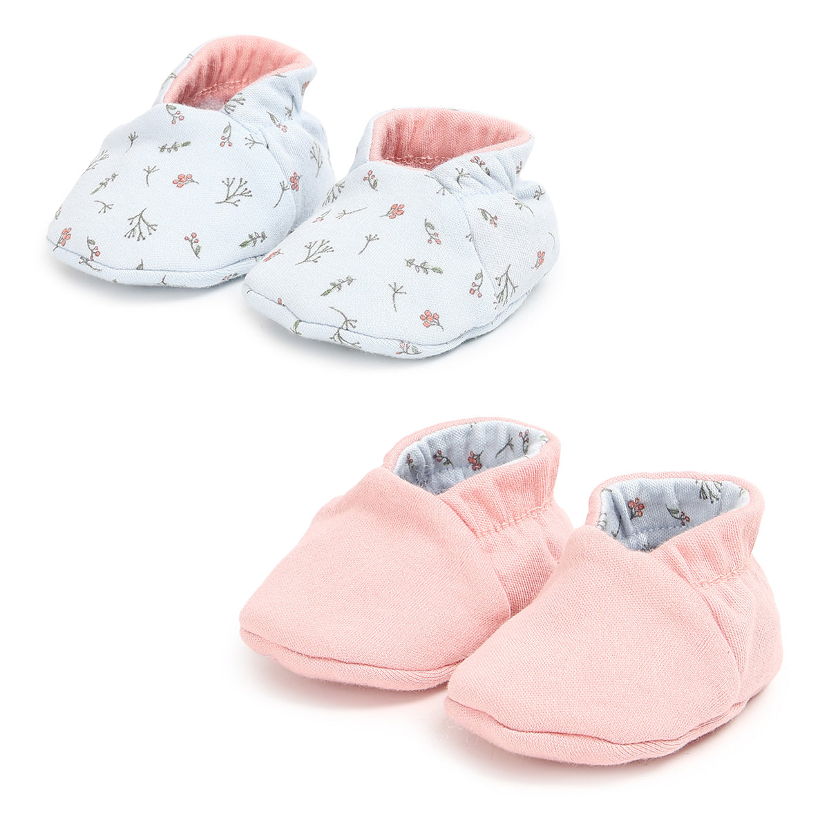 Baby Girls Printed and Solid Booties Set of 2 Pairs, Multicolour