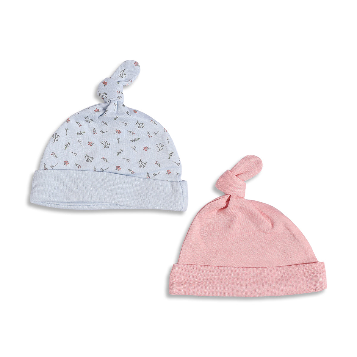 Baby Girls Blue & Pink Cotton Printed Cap Pack of 2 for Daily Wear