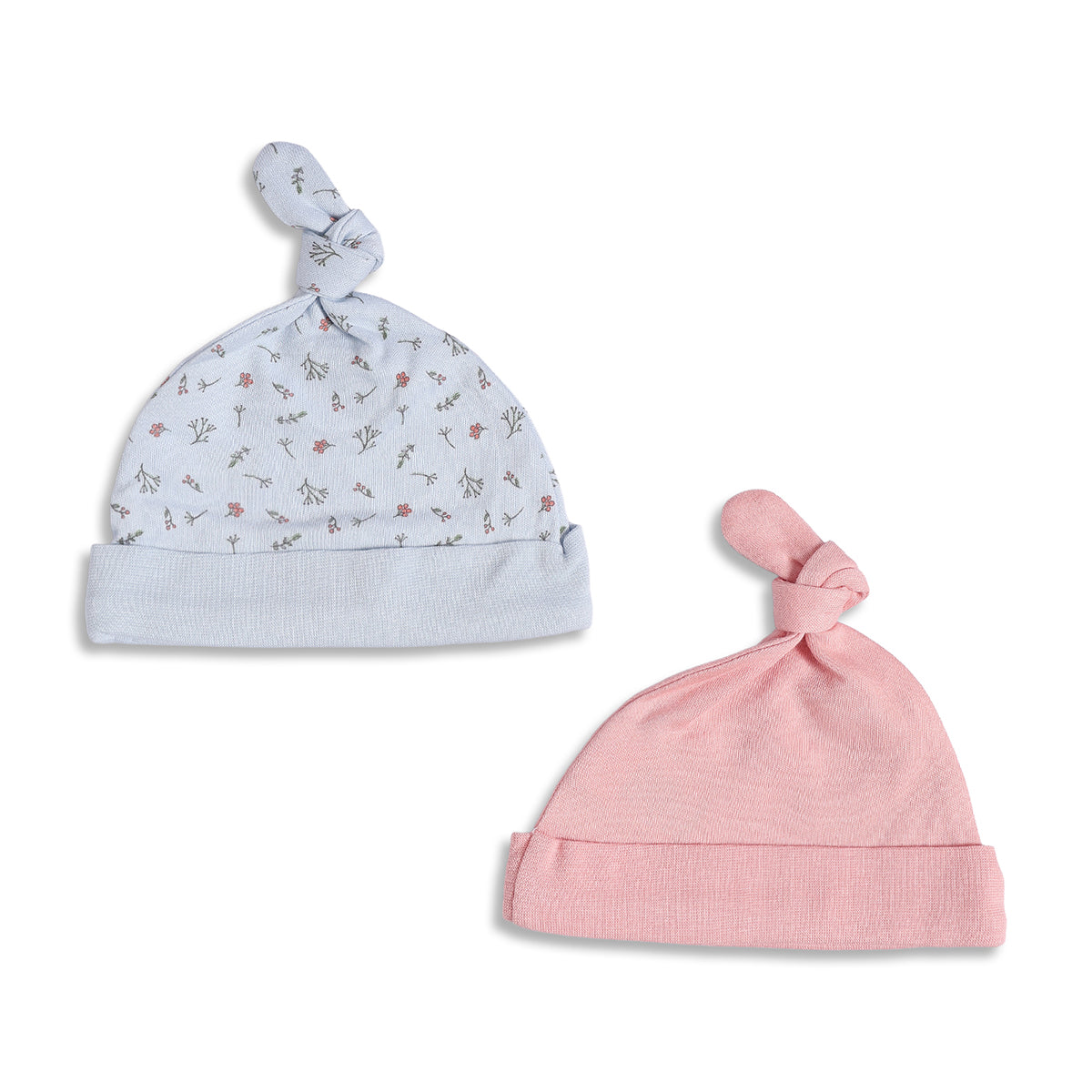 Baby Girls Blue & Pink Cotton Printed Cap Pack of 2 for Daily Wear