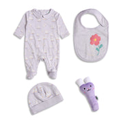 Baby Girls Purple Printed Cotton Sleepsuit Gift Set Pack of 4 for Daily Wear