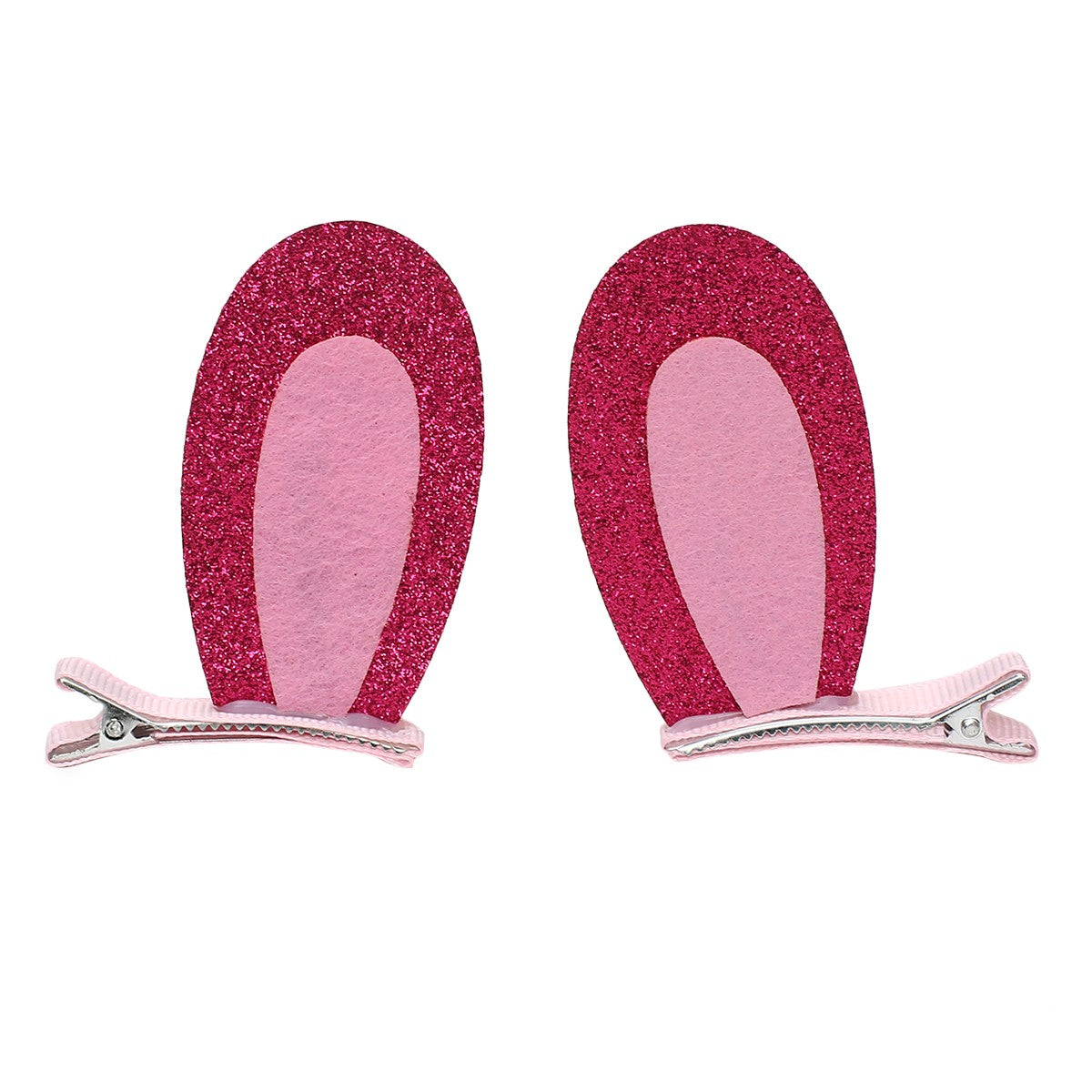 Girls Pink Glitter Bunny Ear Hair Clips Pack of 2 Cute Hair Accessories