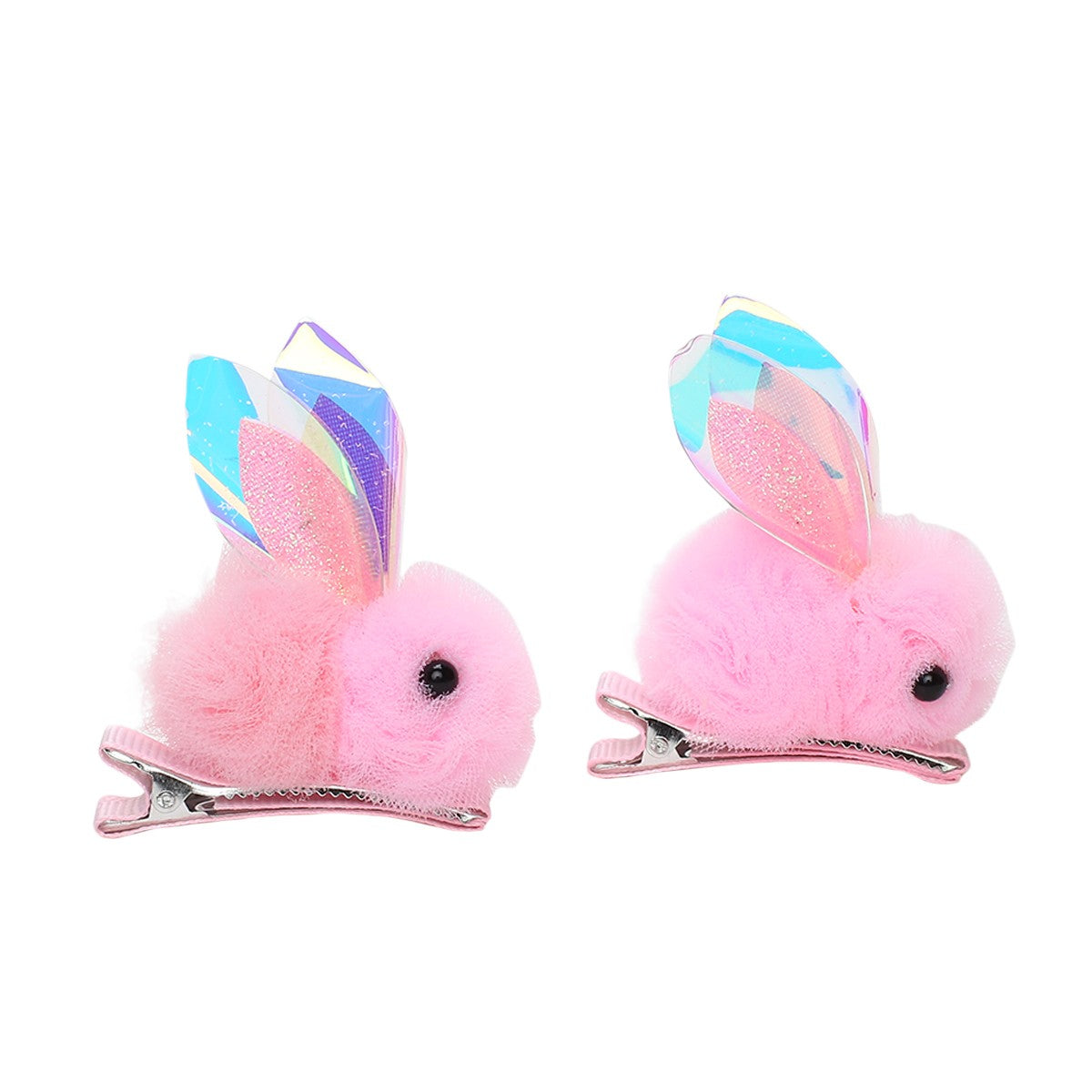 Girls Pink Bunny Hair Clips Pack of 2 Cute Plush Hair Accessories