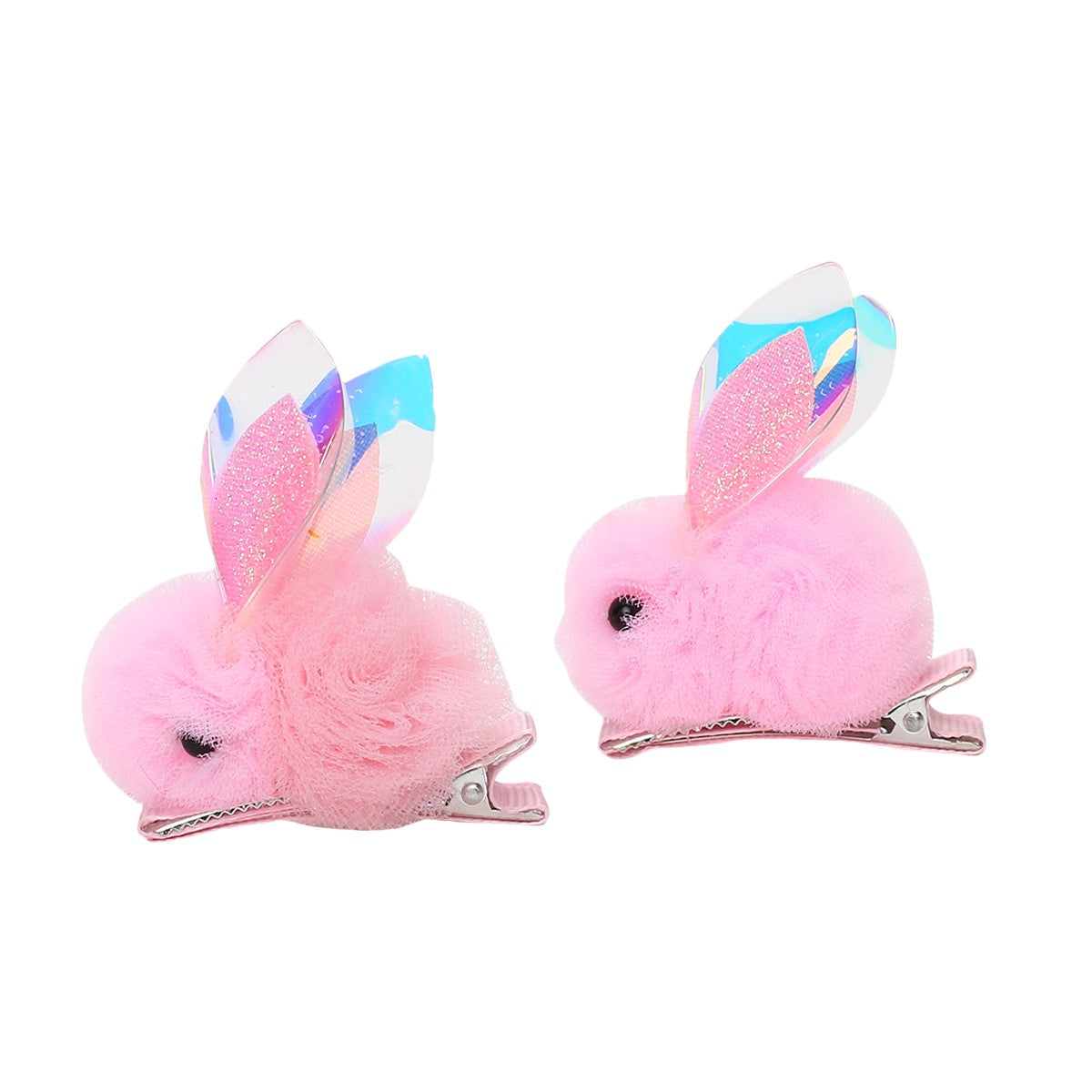 Girls Pink Bunny Hair Clips Pack of 2 Cute Plush Hair Accessories