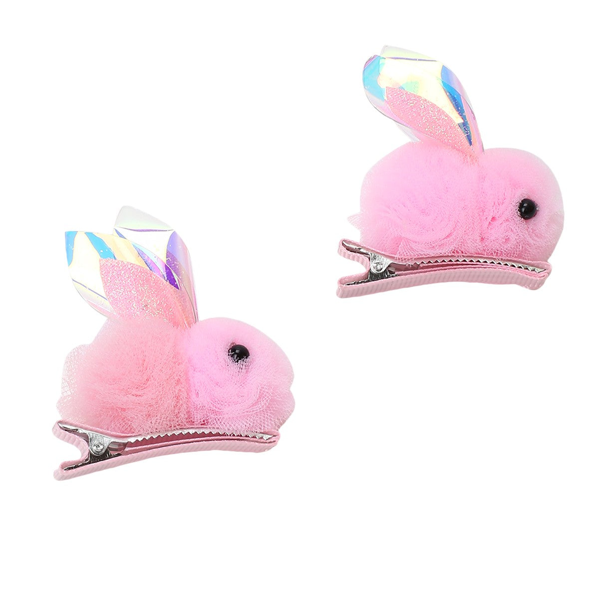 Girls Pink Bunny Hair Clips Pack of 2 Cute Plush Hair Accessories