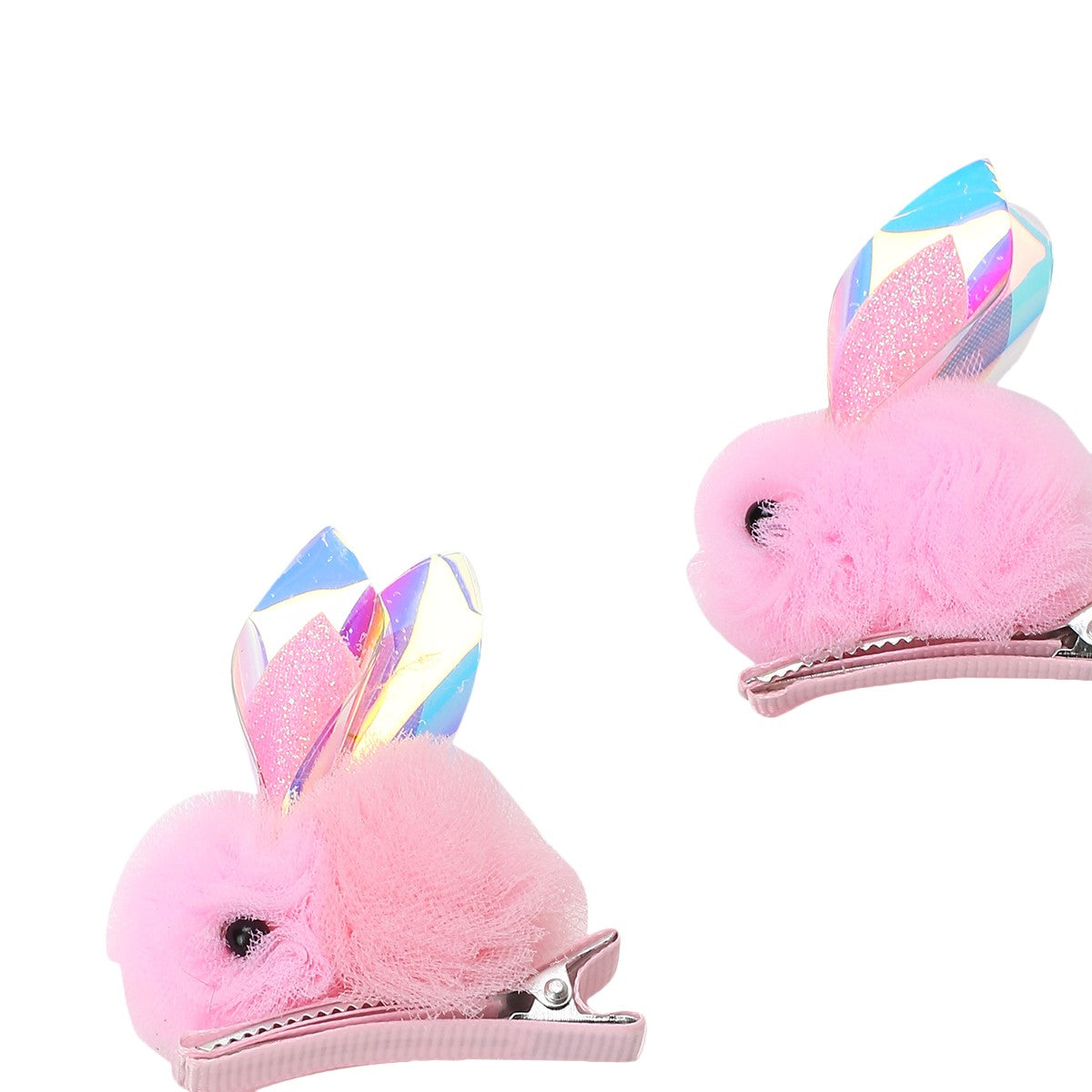 Girls Pink Bunny Hair Clips Pack of 2 Cute Plush Hair Accessories