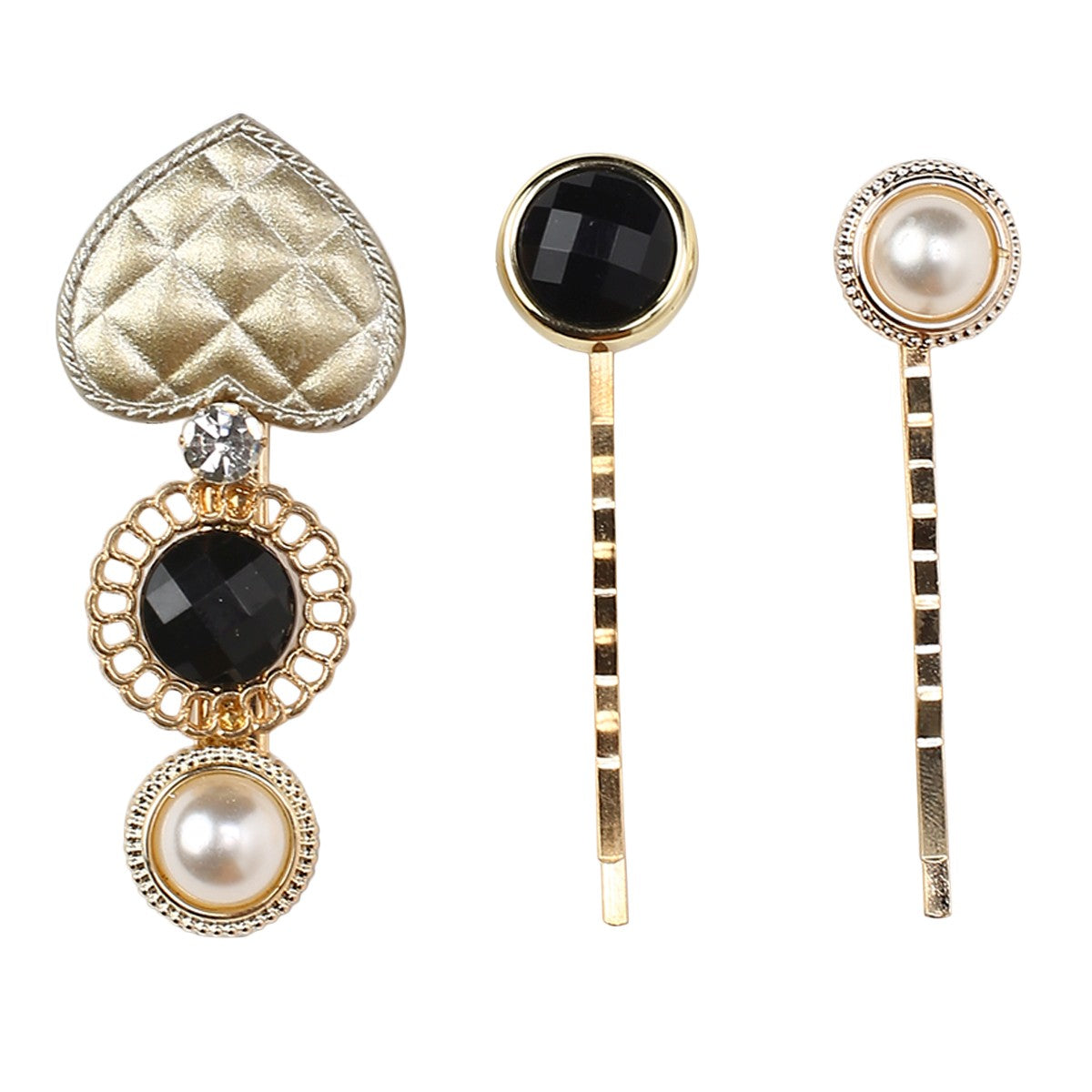 Girls Gold Heart Embellished Hair Pins Pack of 3 Stylish Hair Accessories