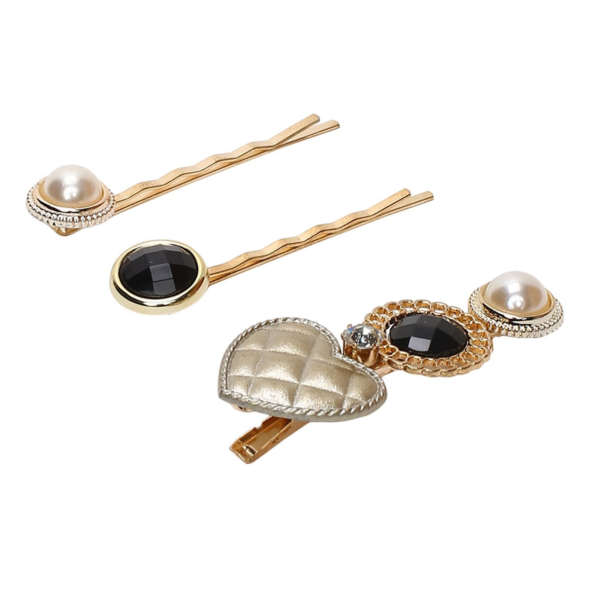 Girls Gold Heart Embellished Hair Pins Pack of 3 Stylish Hair Accessories