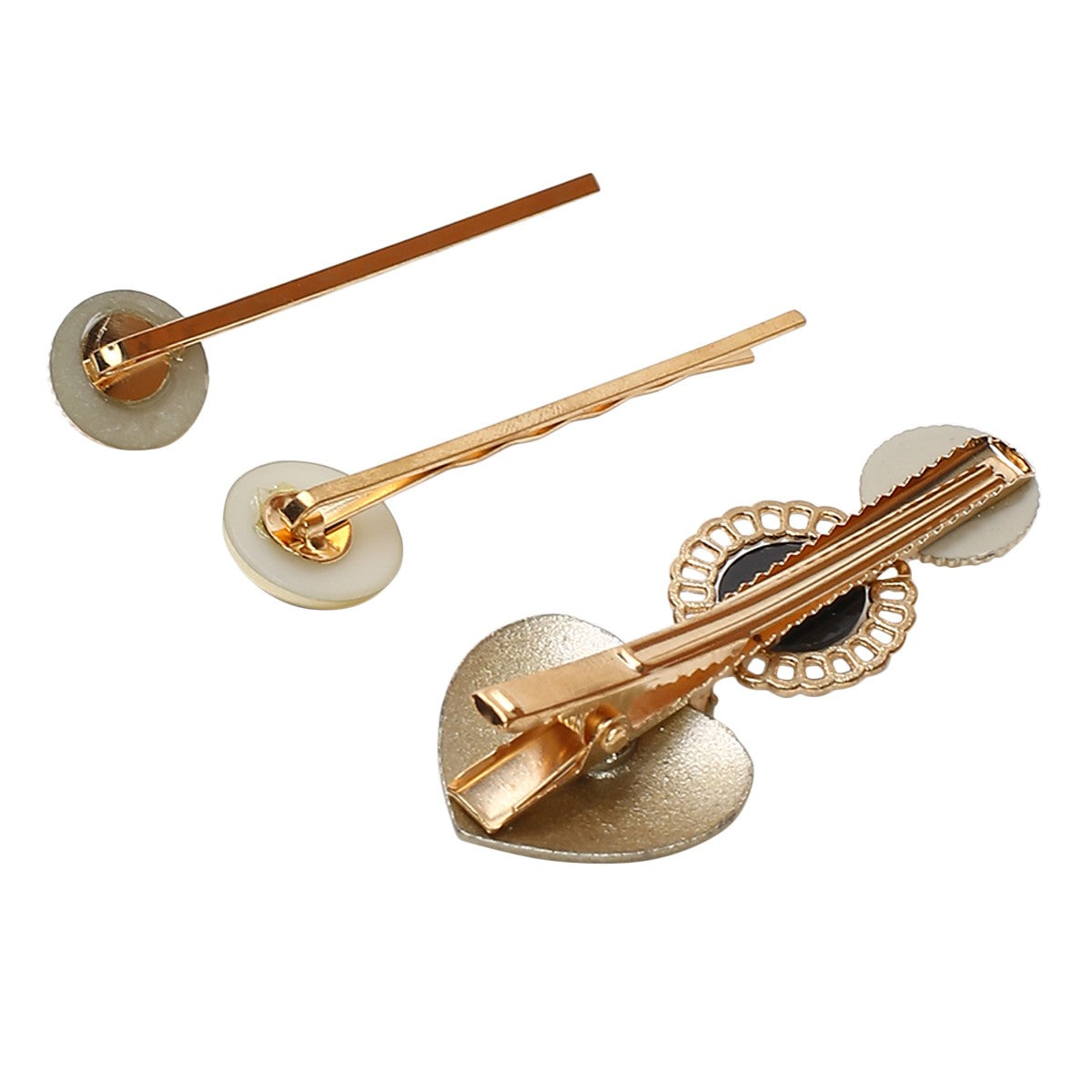 Girls Gold Heart Embellished Hair Pins Pack of 3 Stylish Hair Accessories