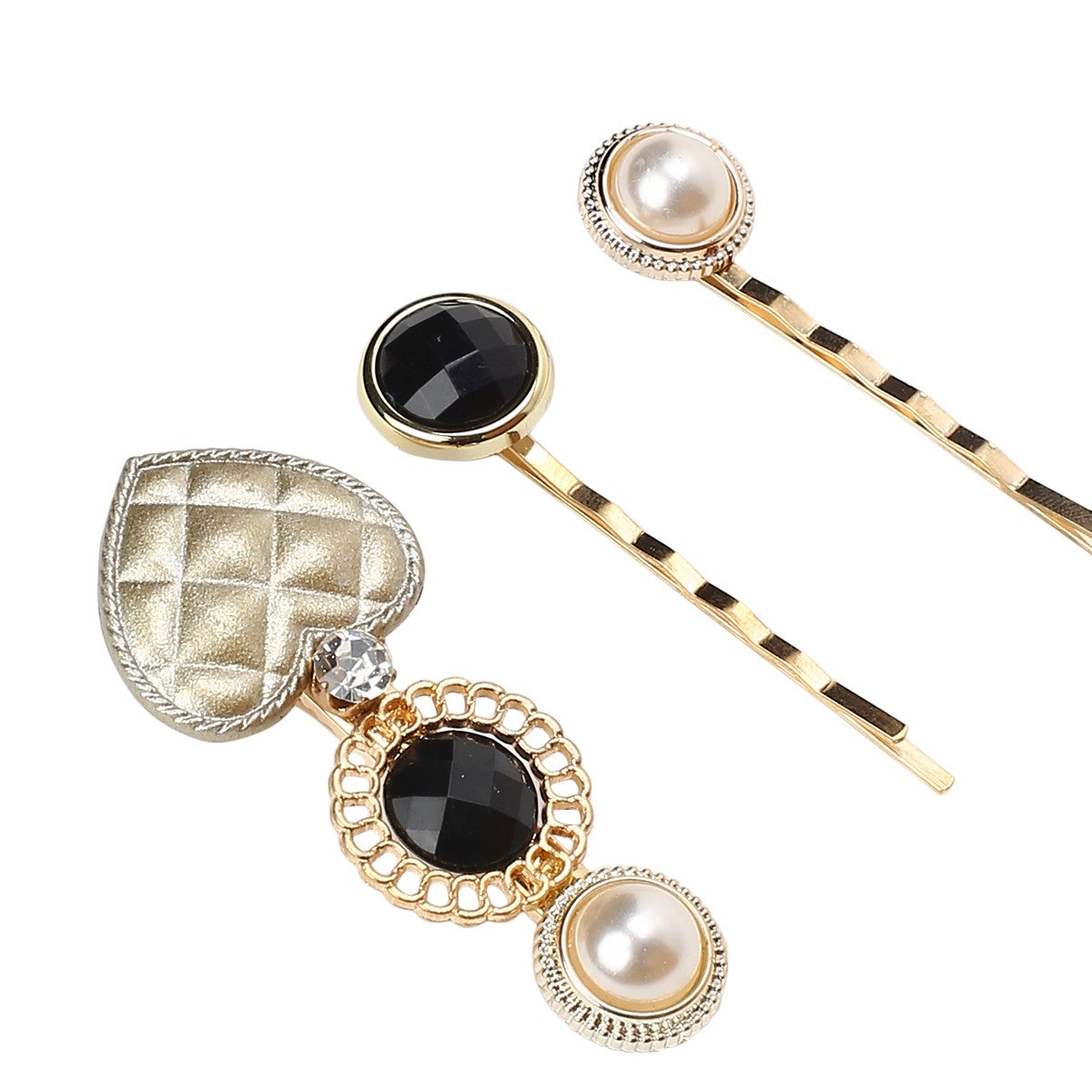 Girls Gold Heart Embellished Hair Pins Pack of 3 Stylish Hair Accessories