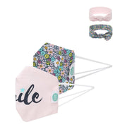 Girls Pink and Floral Printed Face Masks with Headbands Combo Pack