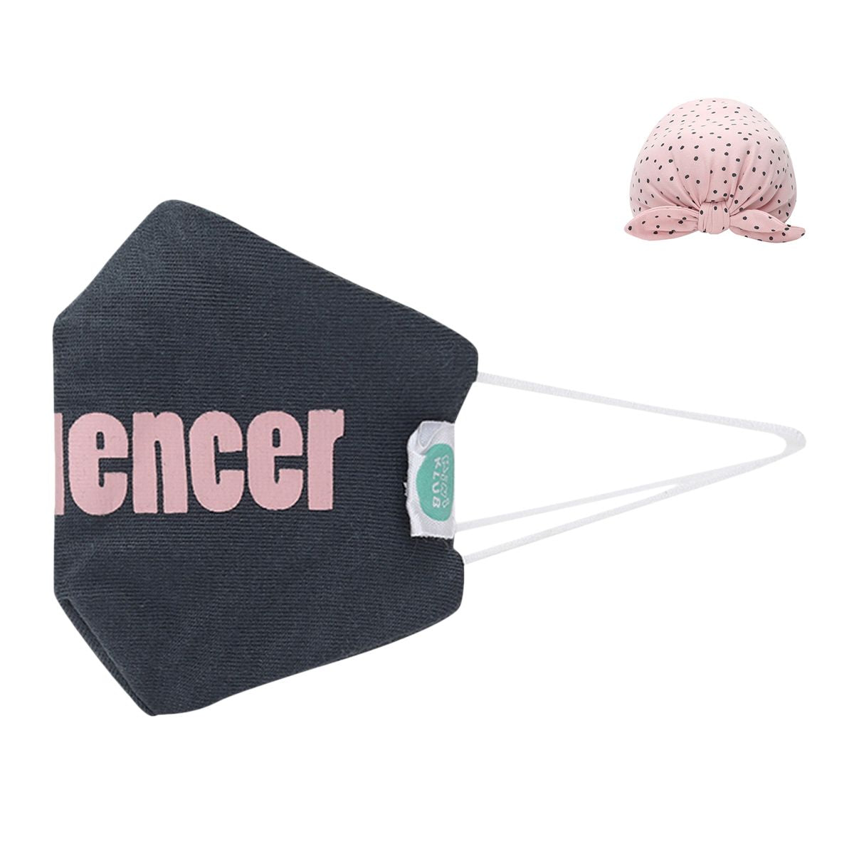 Girls Navy and Pink Face Mask with Polka Dot Headwrap Combo Set
