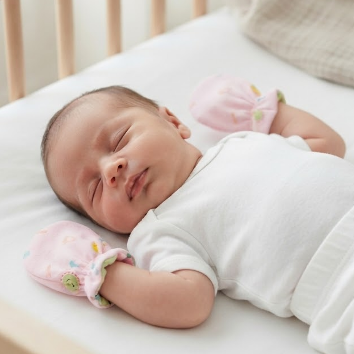 Baby Light Pink Cotton Mittens Fruit Print Newborn Essentials