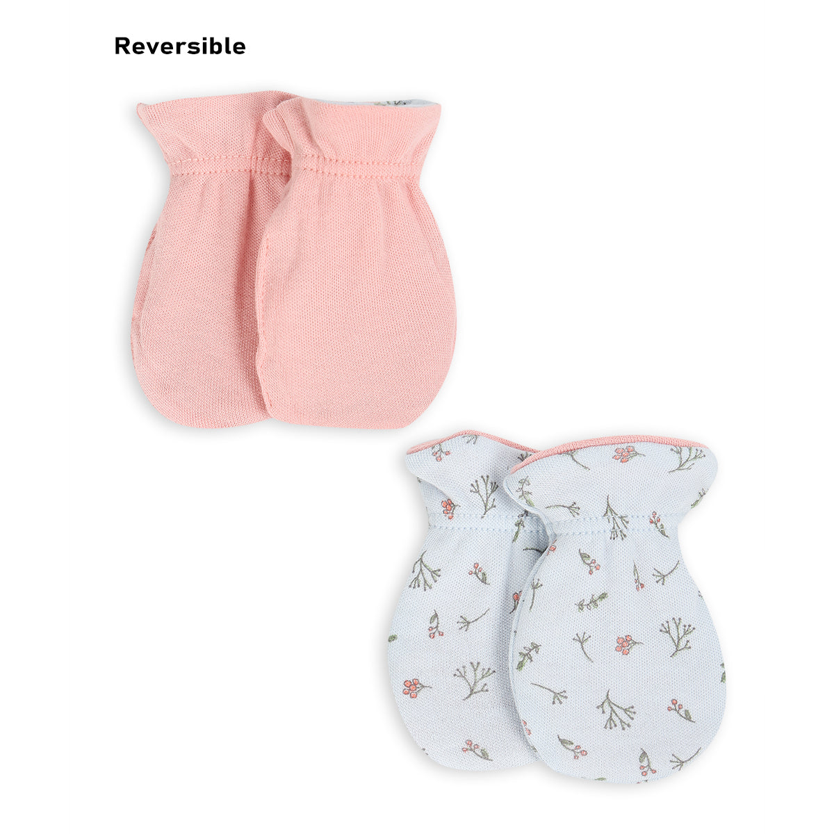 Baby Girls Reversible Mittens Set of 2, Pink & Blue